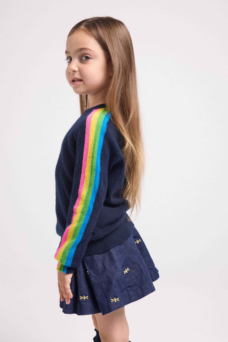 Pull Col Rond Manches Arc En Ciel Luz - Bleu Marine - Enfant