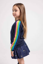 Pull Col Rond Manches Arc En Ciel Luz - Bleu Marine - Enfant