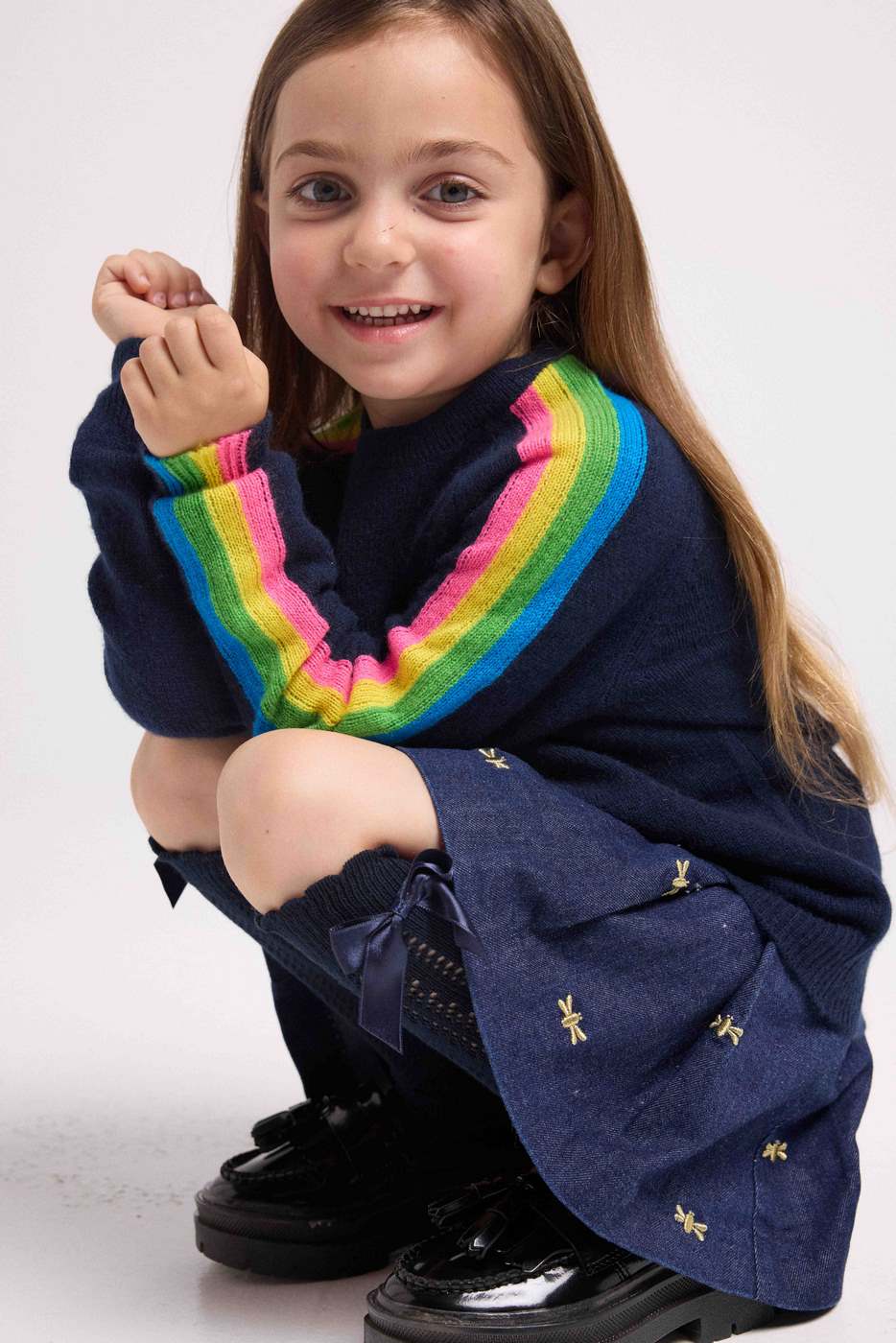 Pull Col Rond Manches Arc En Ciel Luz - Bleu Marine - Enfant