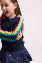 Pull Col Rond Manches Arc En Ciel Luz - Bleu Marine - Enfant