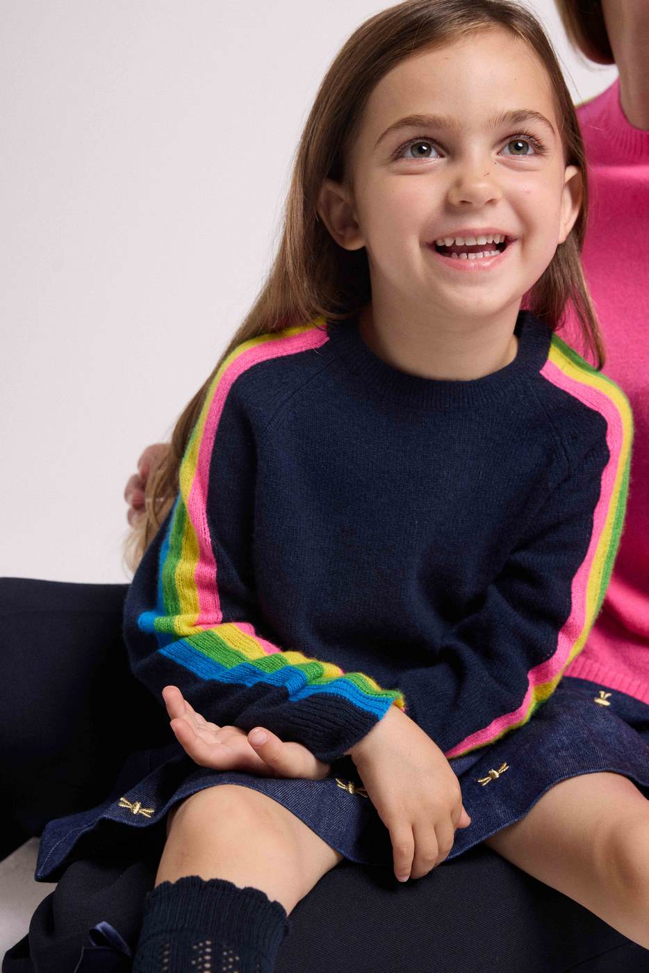 Pull Col Rond Manches Arc En Ciel Luz - Bleu Marine - Enfant