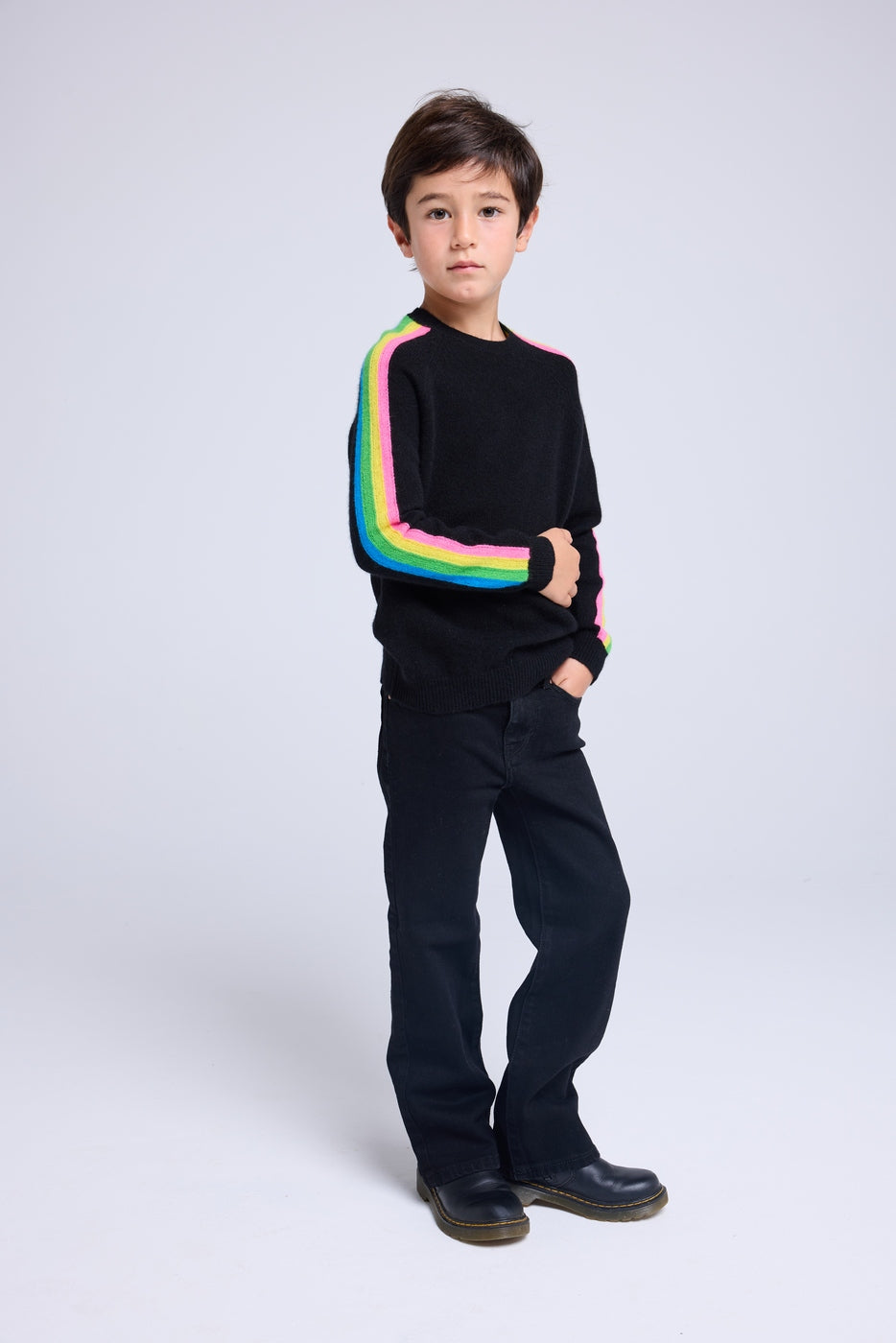 Jersey Cuello Redondo Mangas Arcoíris Luz - Negro