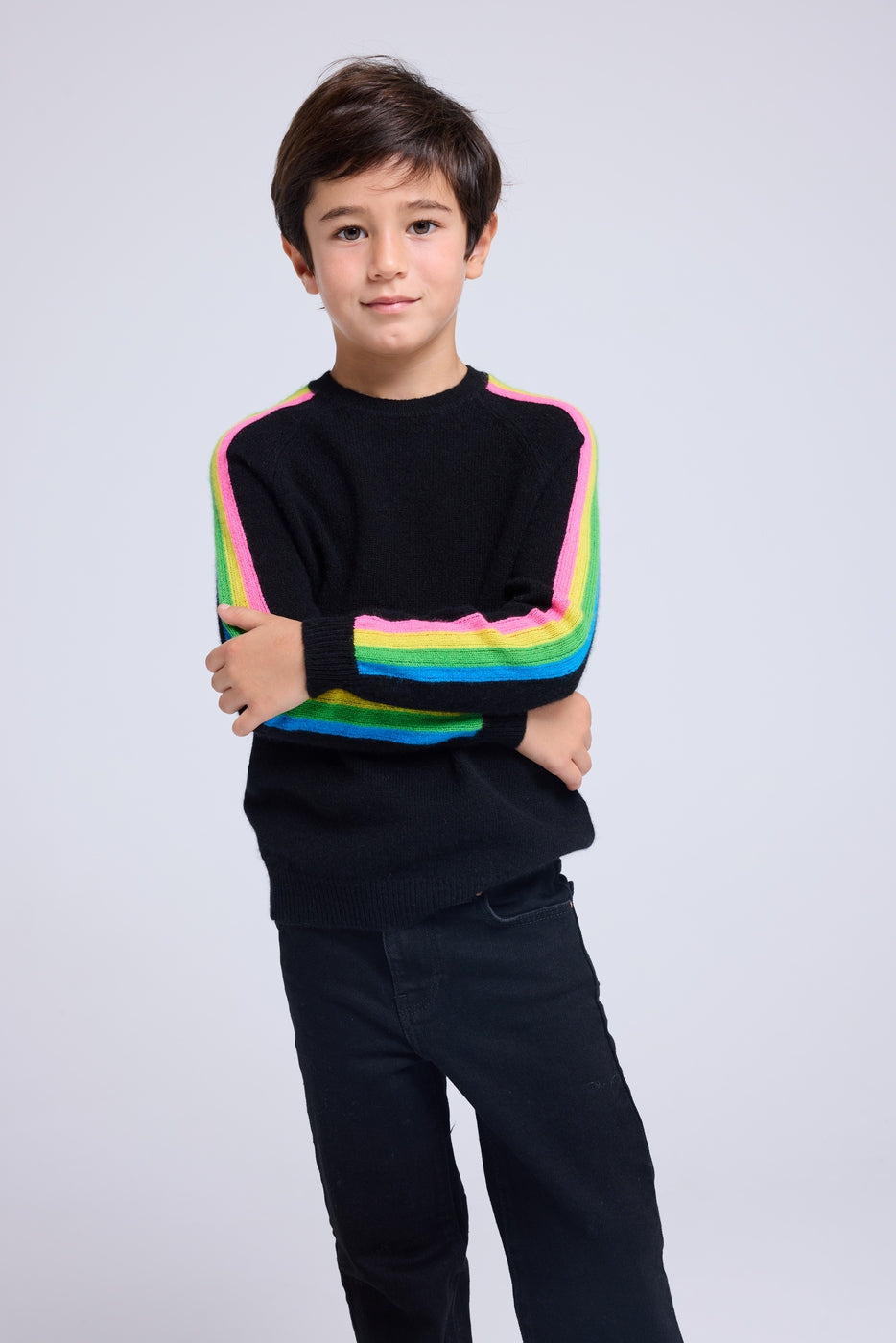 Jersey Cuello Redondo Mangas Arcoíris Luz - Negro