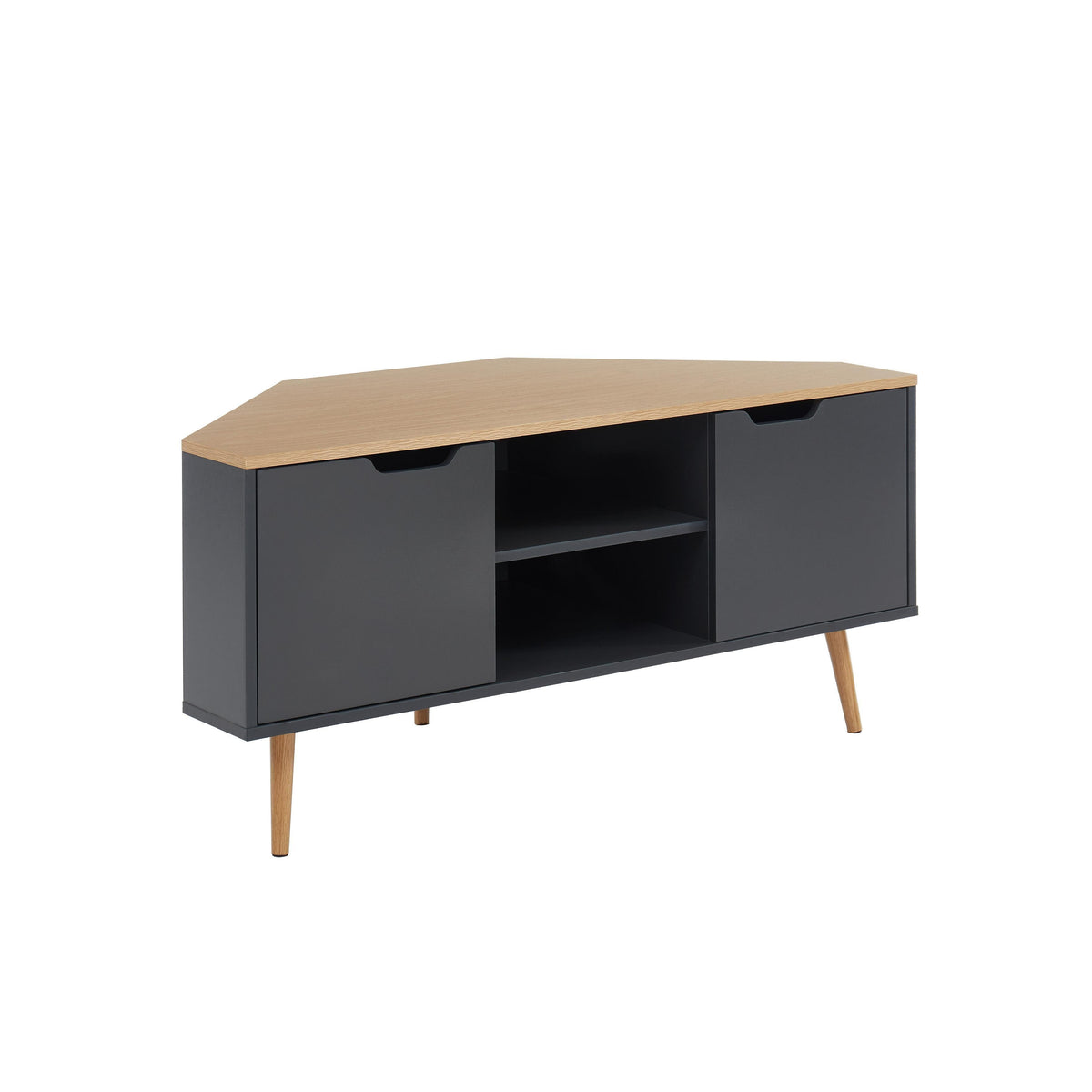 Lyna - Corner TV Unit - Grey and Oak Effect