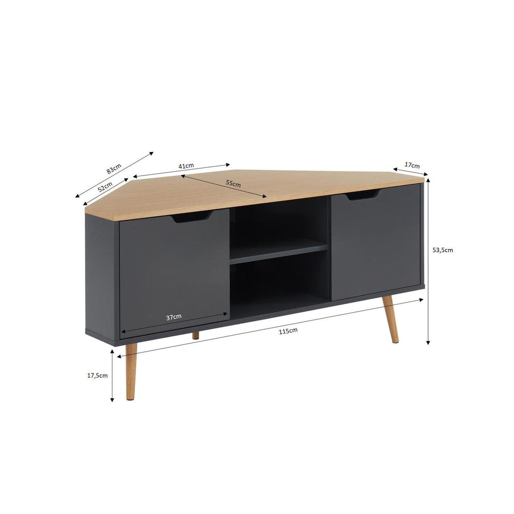 Lyna - Corner TV Unit - Grey and Oak Effect