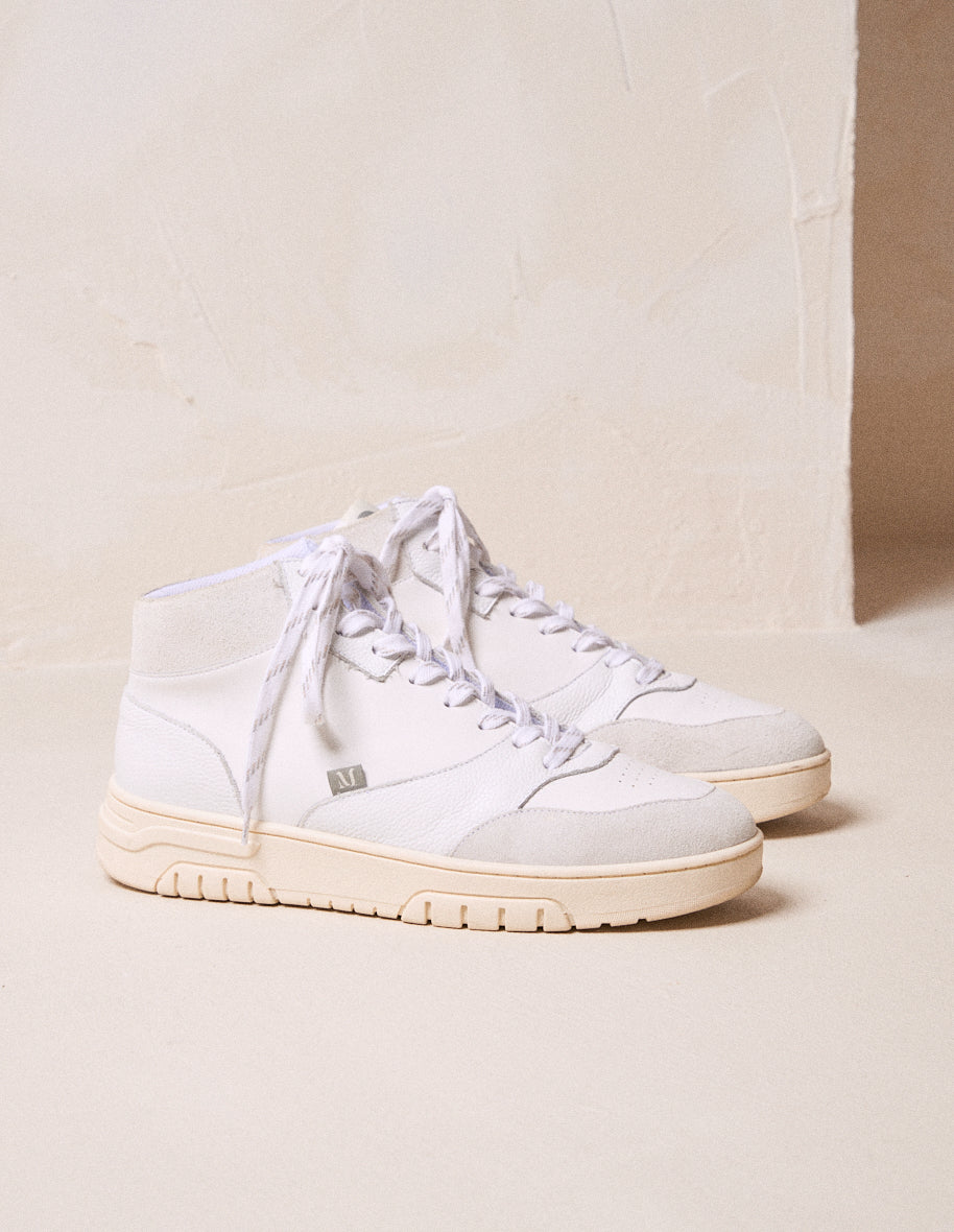 Leopold High Top Sneakers - Leather And Suede White Gray