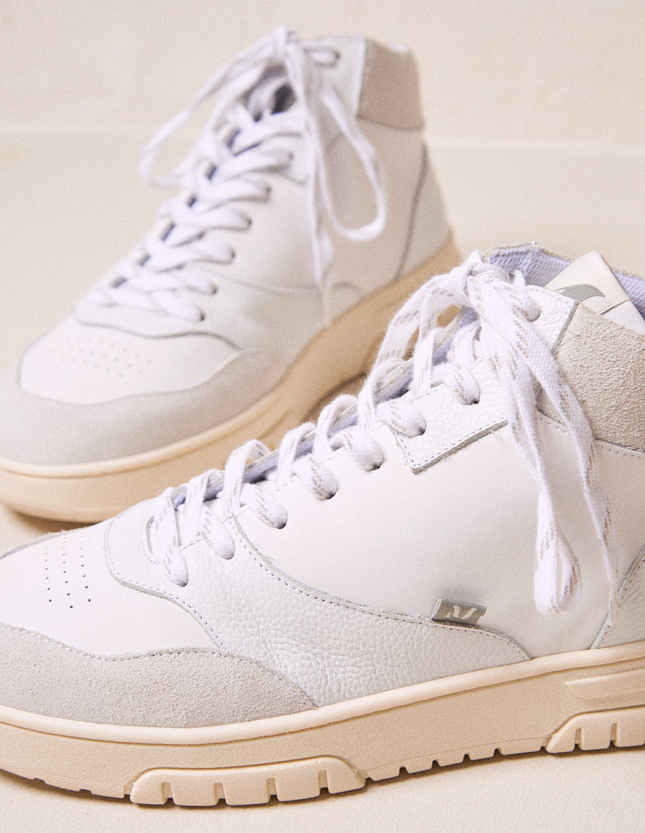 Leopold High Top Sneakers - Leather And Suede White Gray