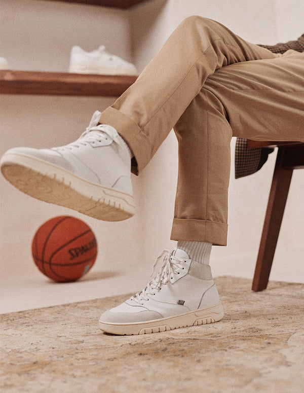Zapatillas altas Leopold - Piel y ante Blanco Gris