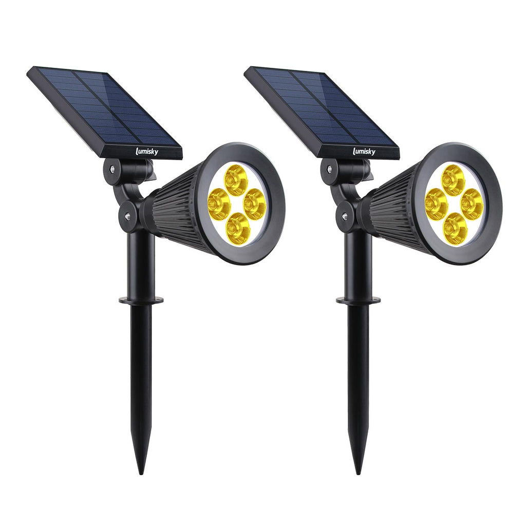 Set of 2 solar spotlight projectors 2 in 1 stake or wall mount dimmable warm white LED SPIKY WARM H42cm - REDDECO.com