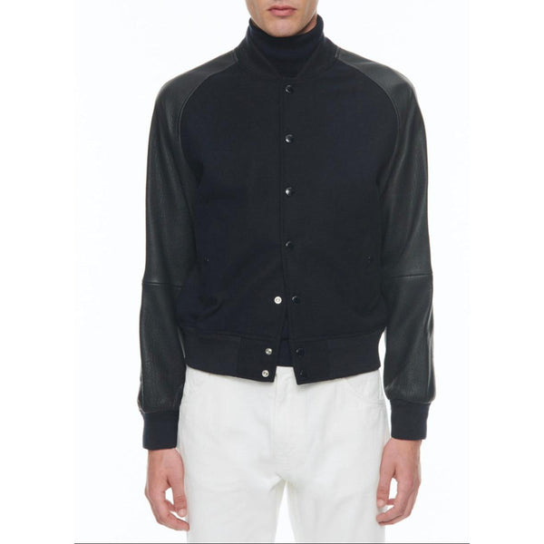 Fursac - Blouson En Laine Et Cuir D'Agneau - Marine