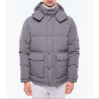 Hooded Water-Repellent Canvas Puffer Jacket - Charcoal Grey