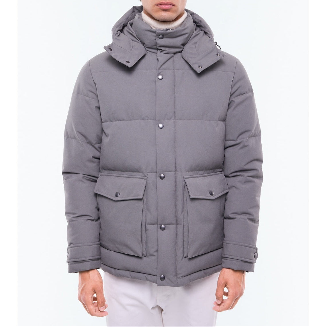 Hooded Water-Repellent Canvas Puffer Jacket - Charcoal Grey