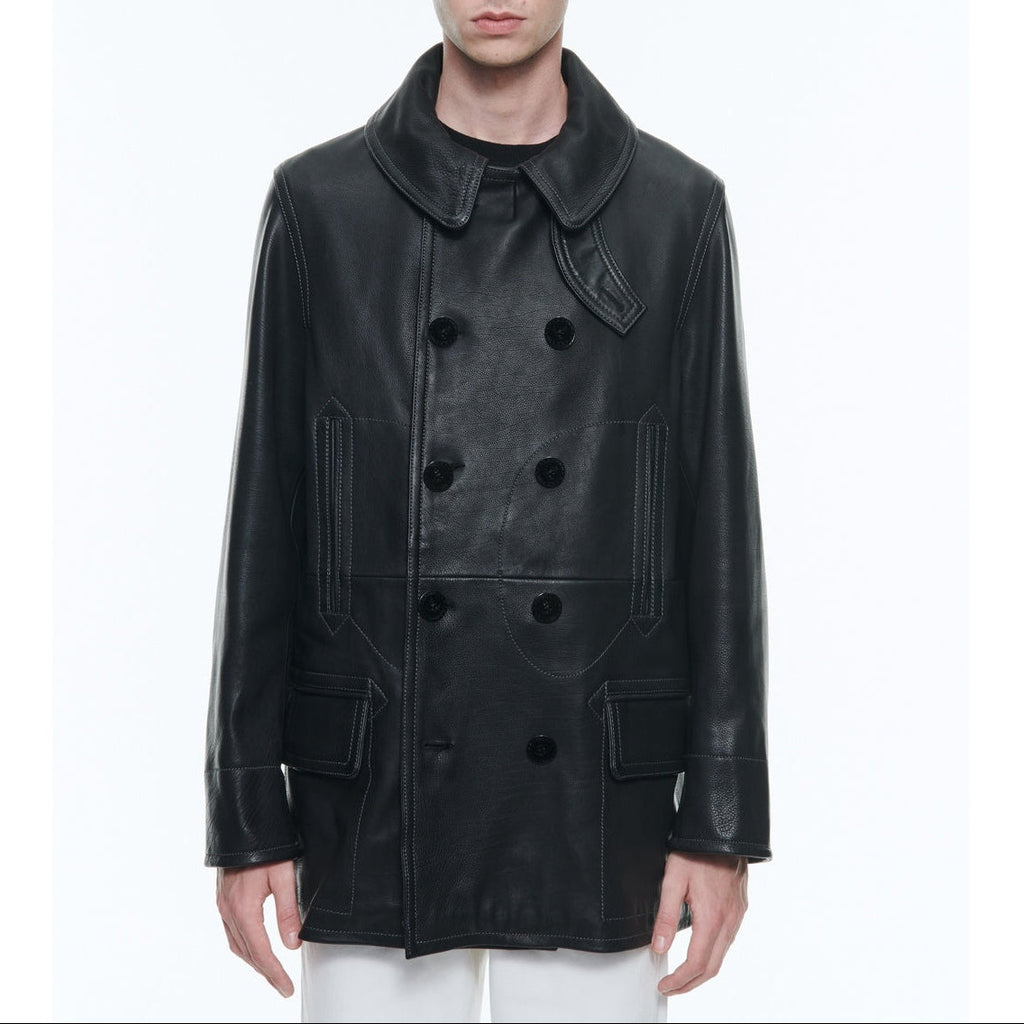 Fursac - Leather Pea Coat - Black
