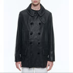 Fursac - Leather Pea Coat - Black