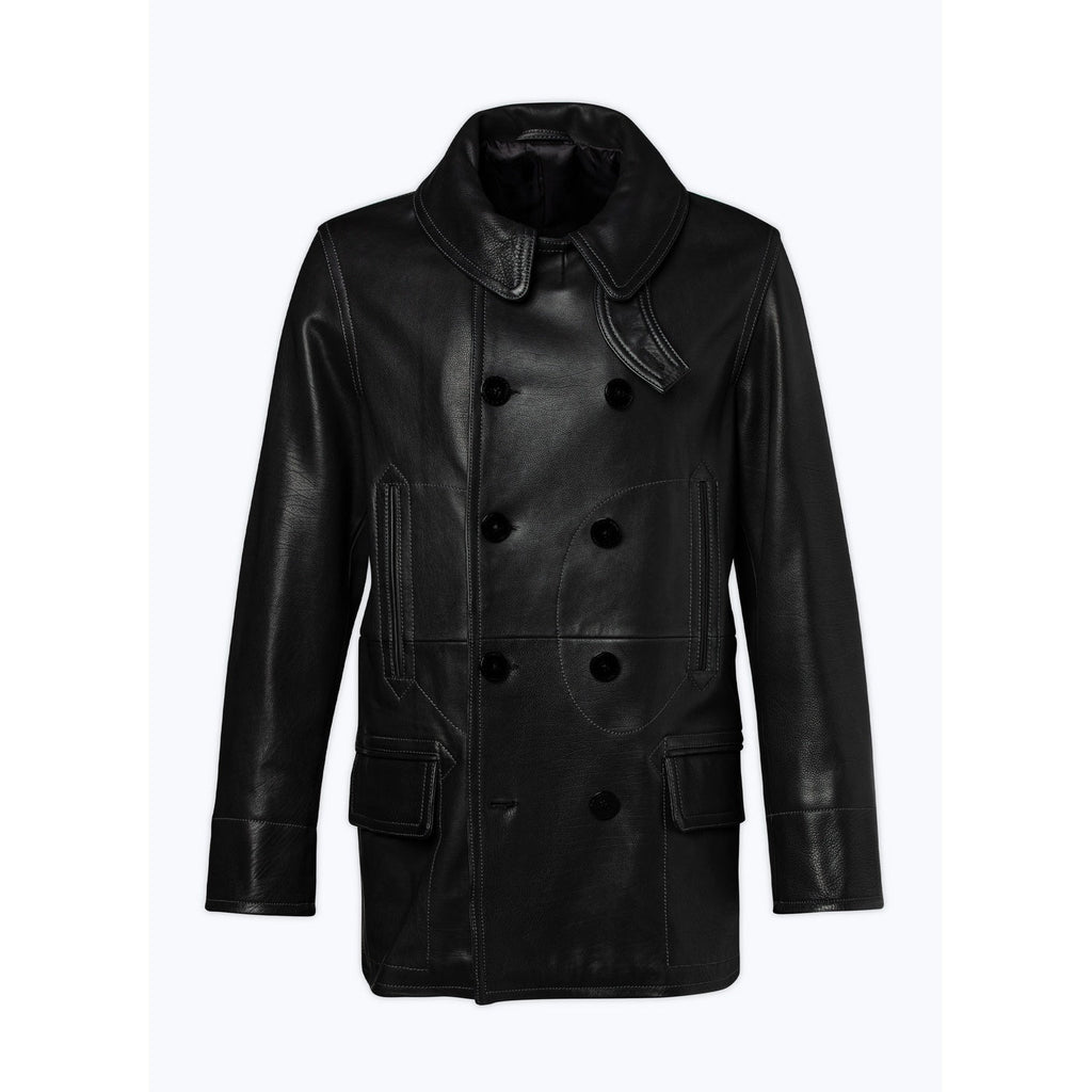 Fursac - Leather Pea Coat - Black