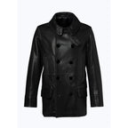 Fursac - Leather Pea Coat - Black