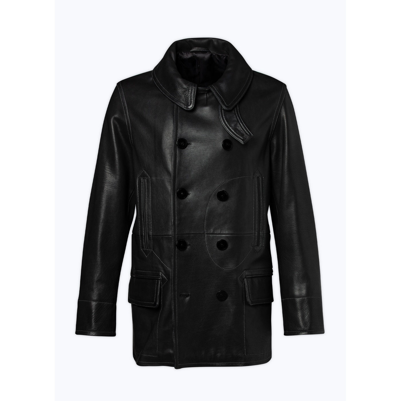 Fursac - Leather Pea Coat - Black