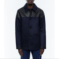 Bi-material Wool And Leather Jacket - Blue