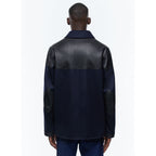 Bi-material Wool And Leather Jacket - Blue