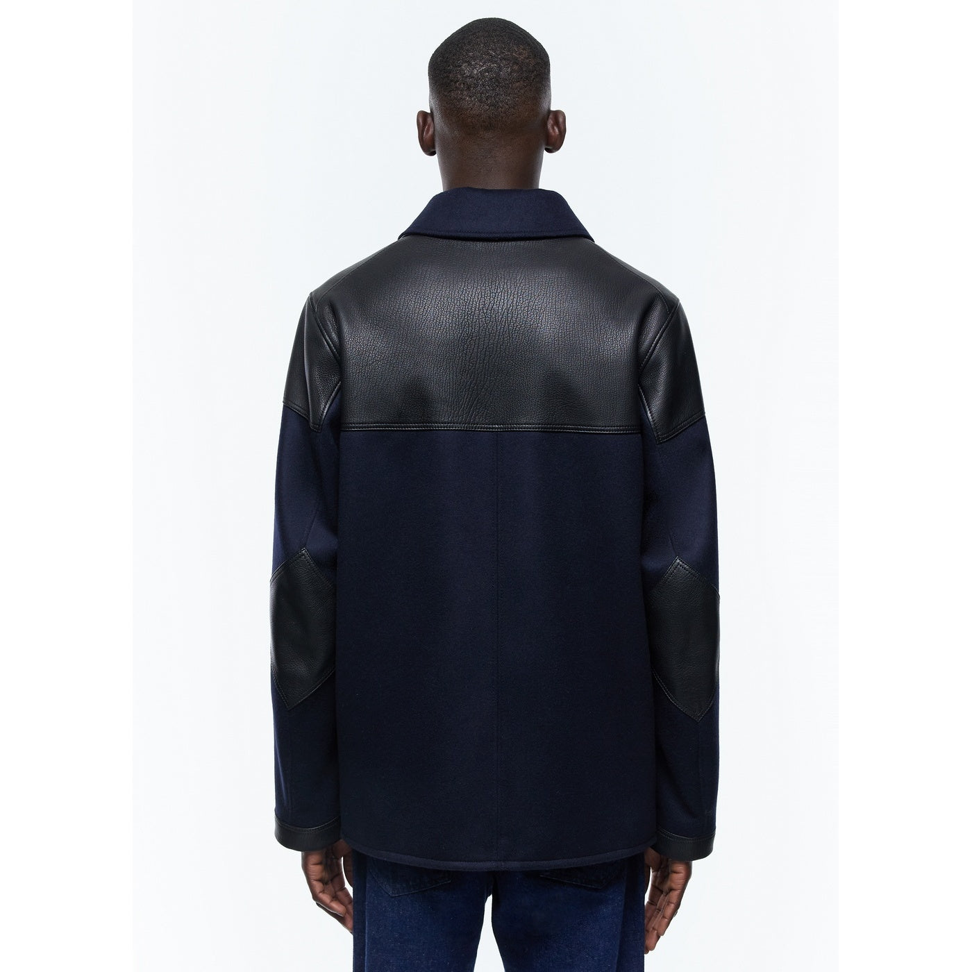 Bi-material Wool And Leather Jacket - Blue