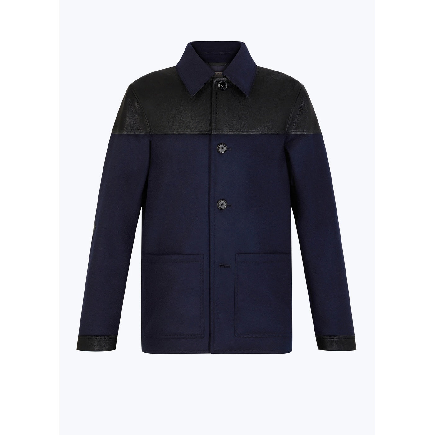 Bi-material Wool And Leather Jacket - Blue
