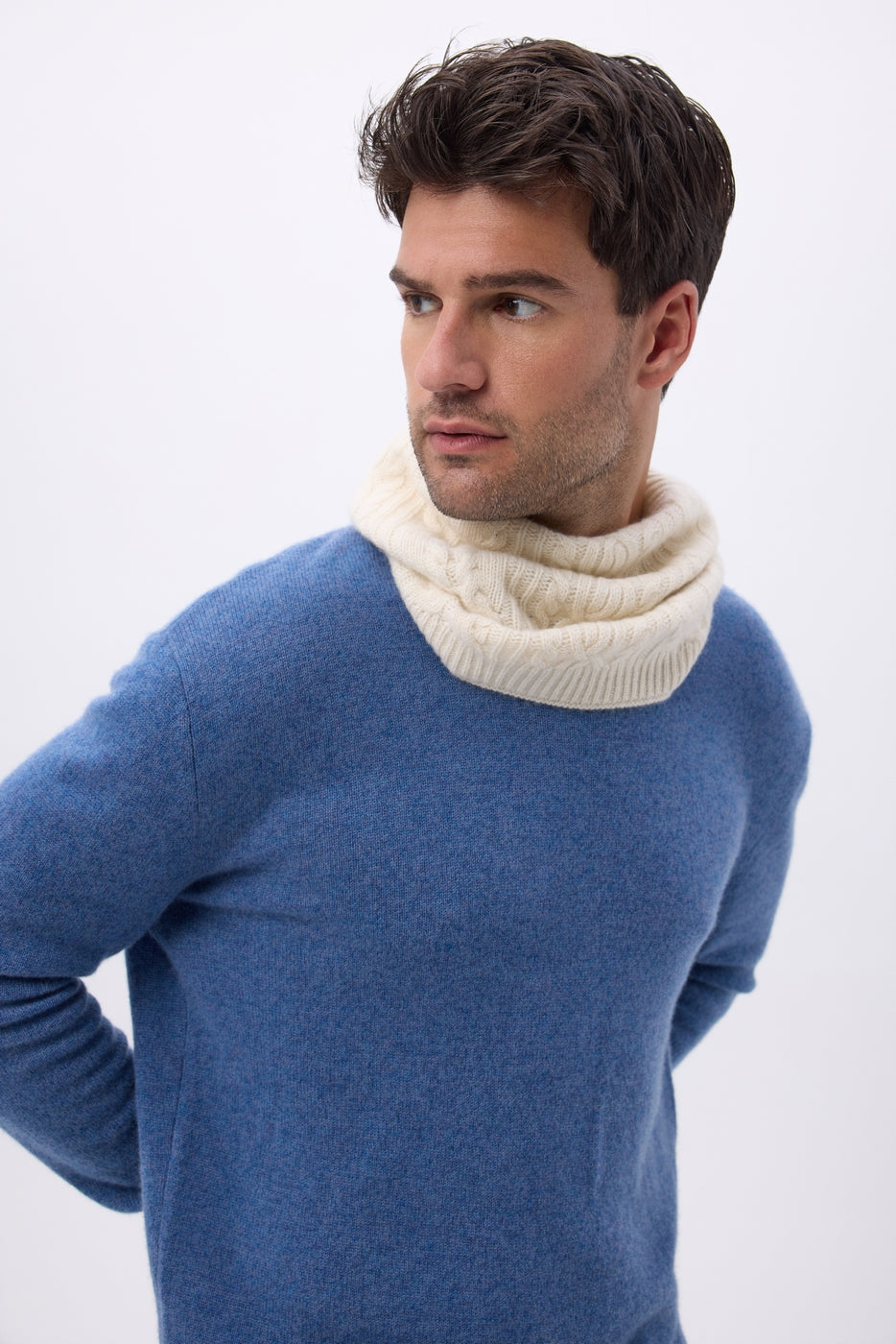 Zopfmuster-Schalkragen Macha – Weiß – Unisex
