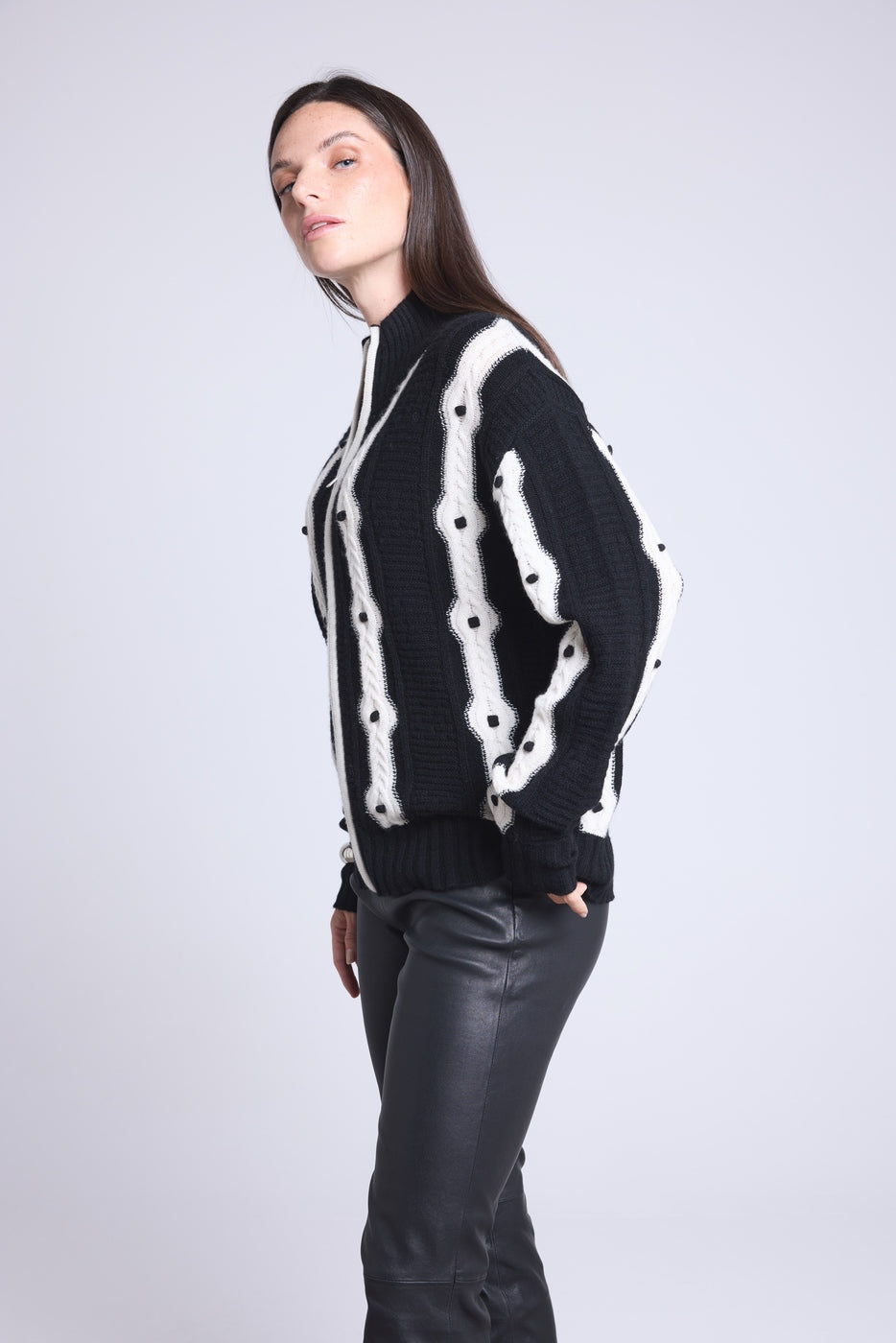 Cardigan A Contrasto Maddie - Bianco E Nero - Donna - Cashmere E Lana