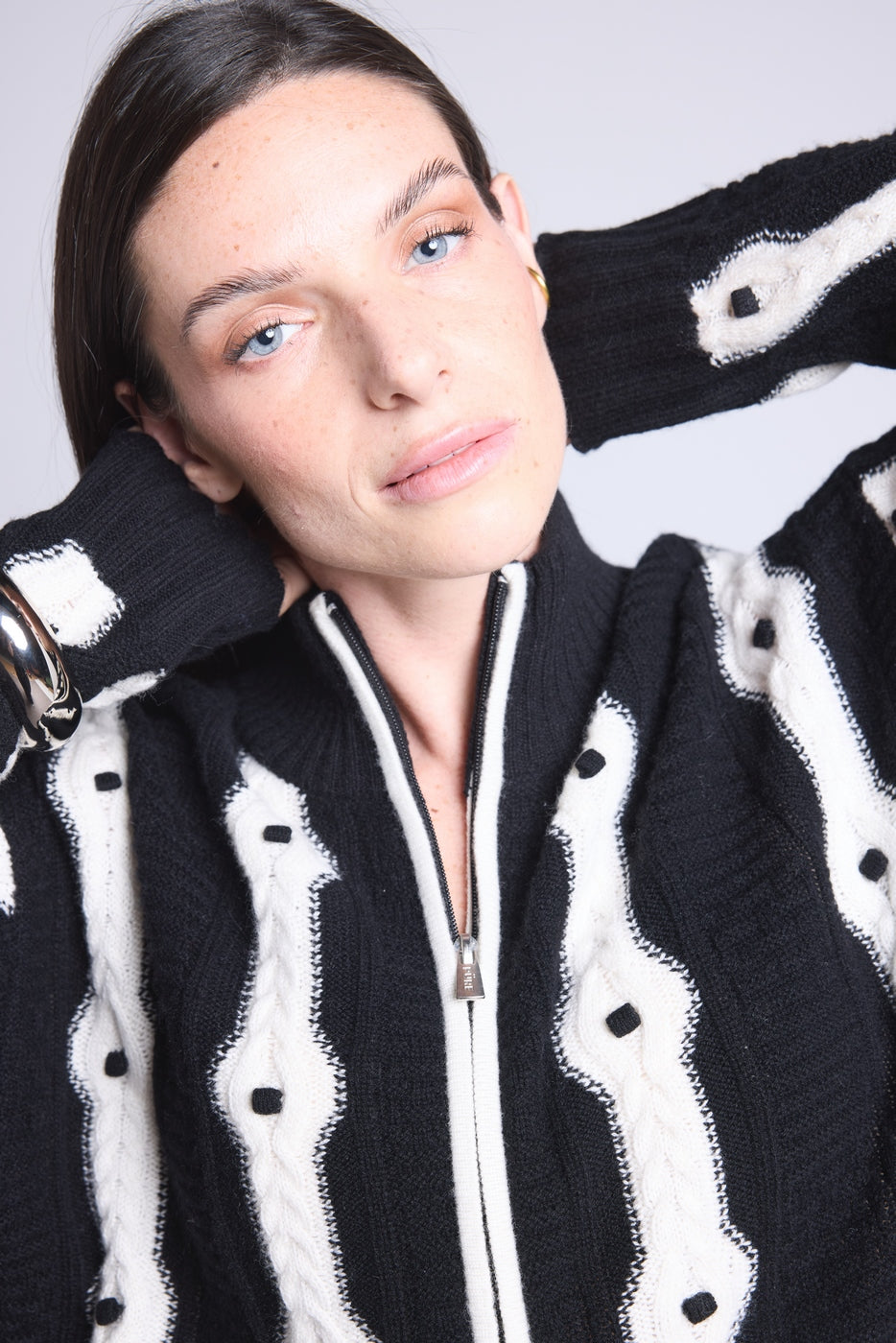 Cardigan A Contrasto Maddie - Bianco E Nero - Donna - Cashmere E Lana