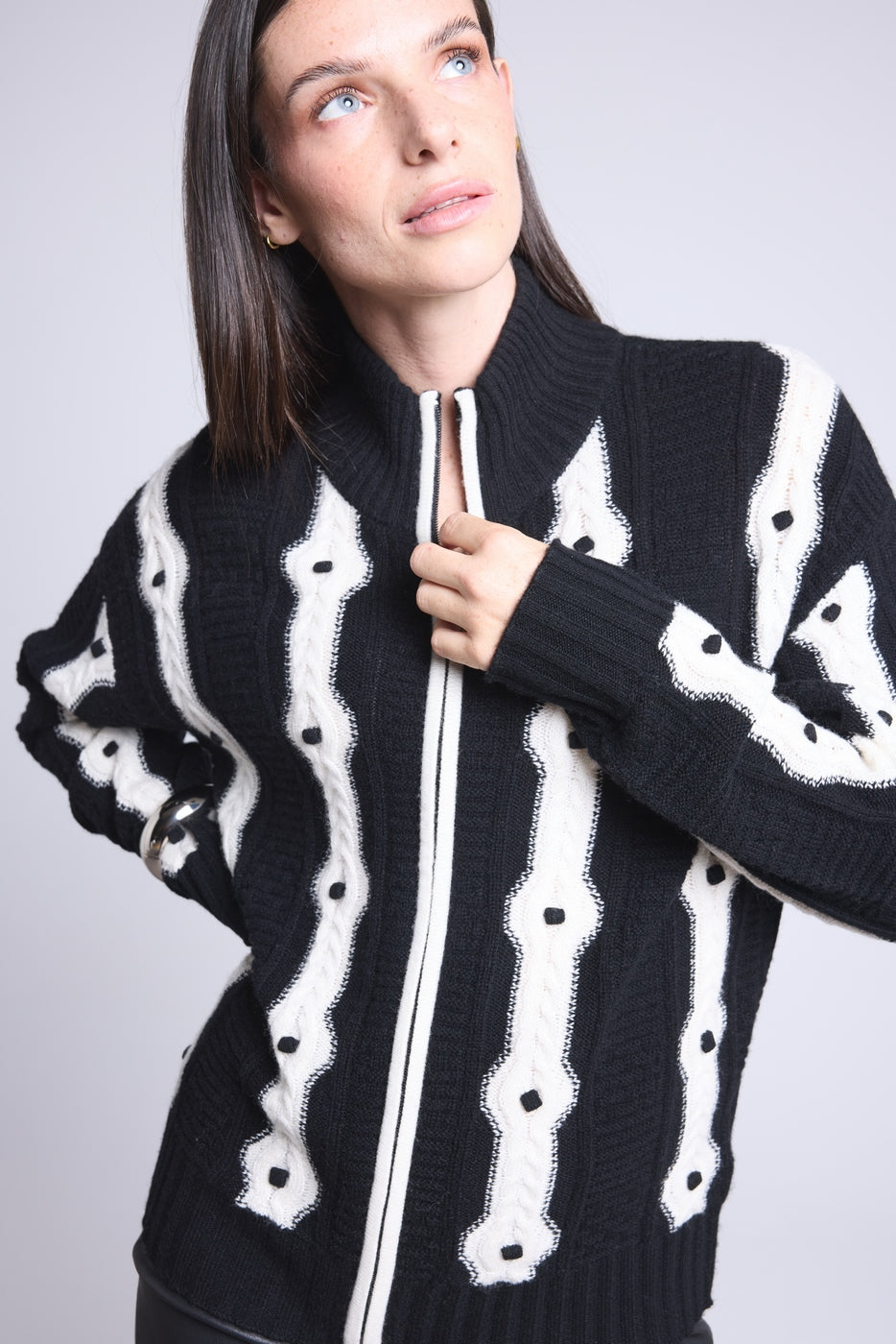 Cardigan A Contrasto Maddie - Bianco E Nero - Donna - Cashmere E Lana