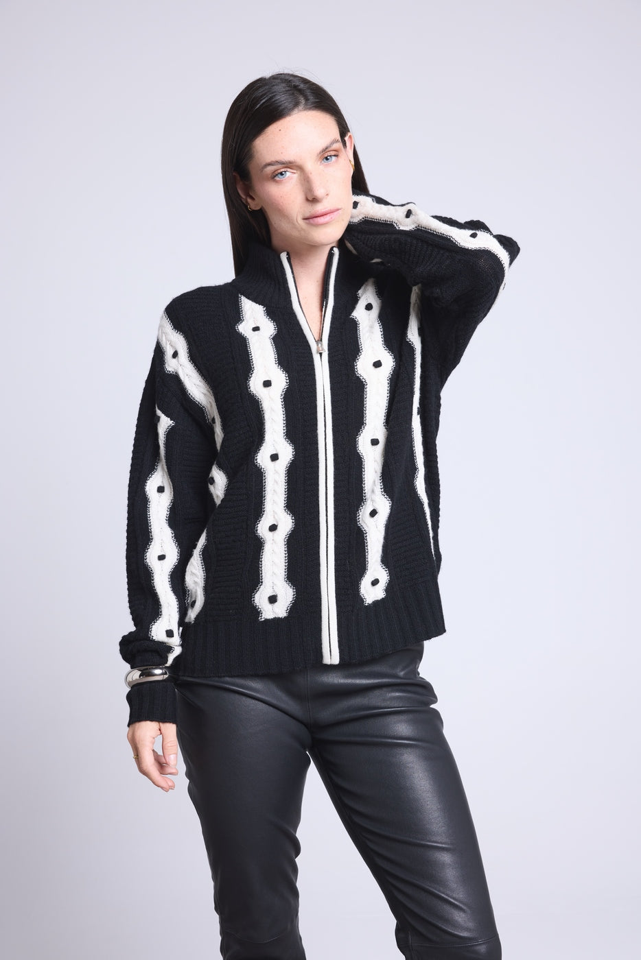 Cardigan A Contrasto Maddie - Bianco E Nero - Donna - Cashmere E Lana