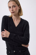 V-Neck – Børstet kashmir Mael - Sort - Dame