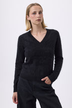 V-Neck – Børstet kashmir Mael - Sort - Dame