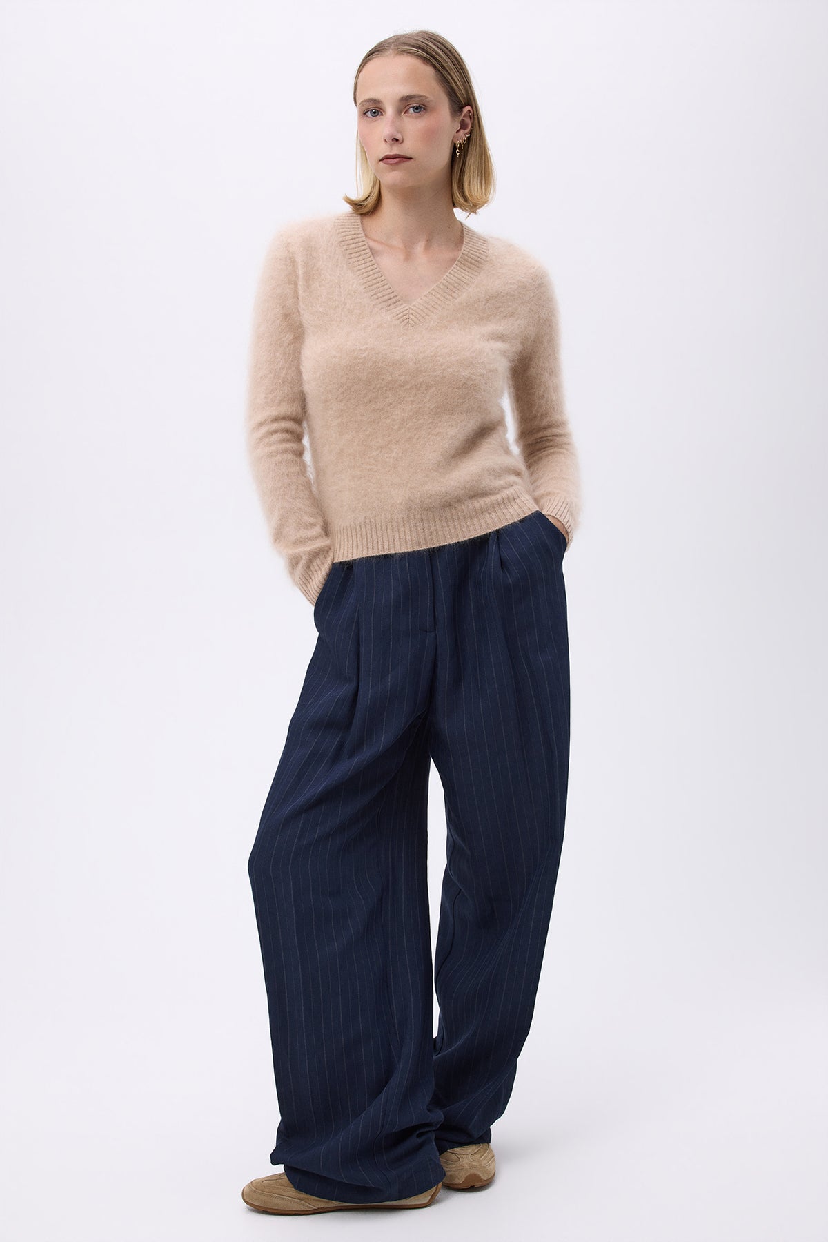 V-Neck – Brushed Cashmere Mael - Beige Crème - Femme