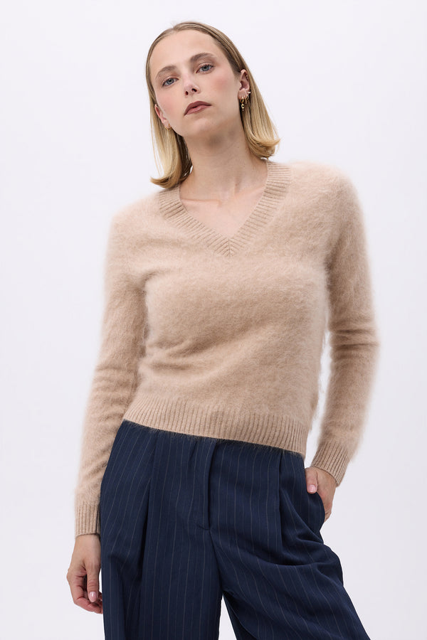 V-Neck – Brushed Cashmere Mael - Cream Beige - Women