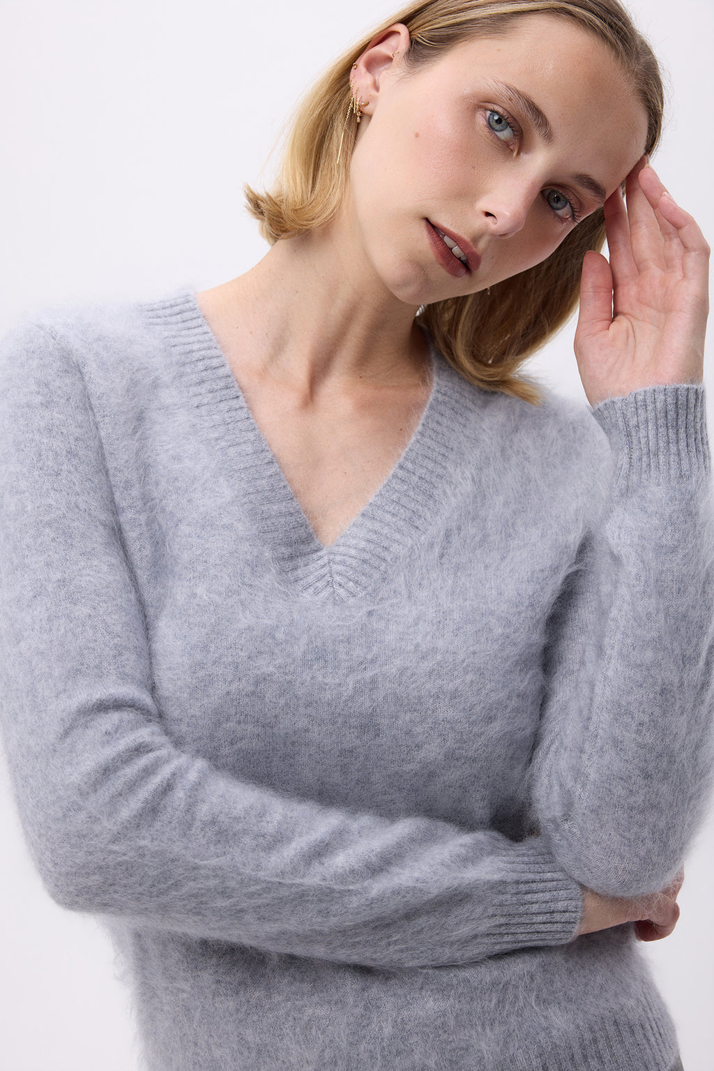 V-Neck – Brushed Cashmere Mael - Light Grey - Women