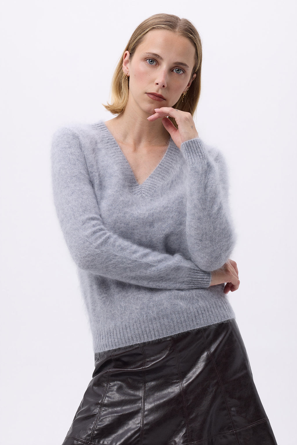 V-Neck – Brushed Cashmere Mael - Light Grey - Women