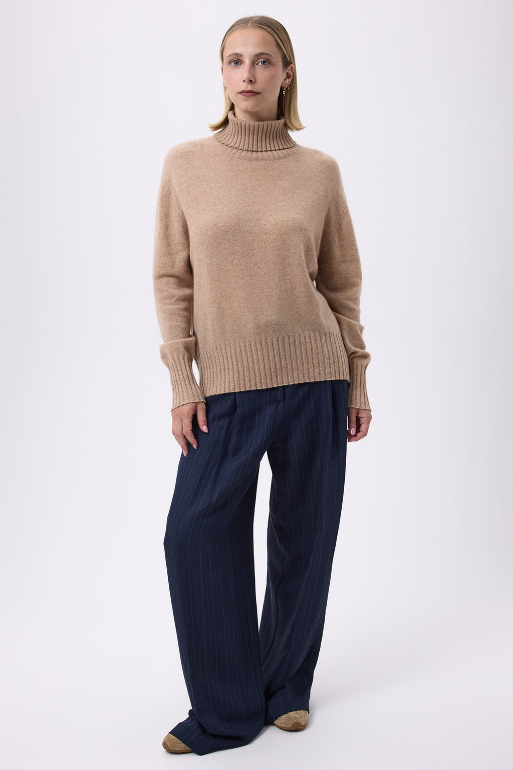 Oversize rullekravestrik F Maeva - Beige creme - Dame