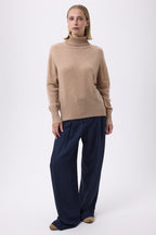 Oversize rullekravestrik F Maeva - Beige creme - Dame