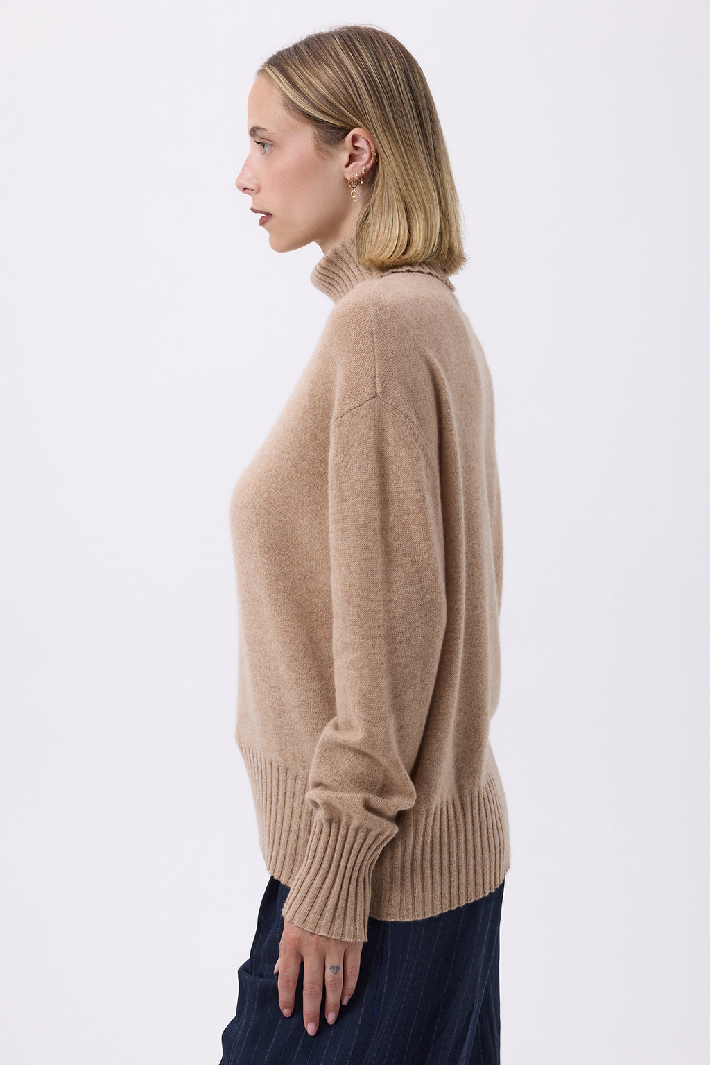 Oversize rullekravestrik F Maeva - Beige creme - Dame