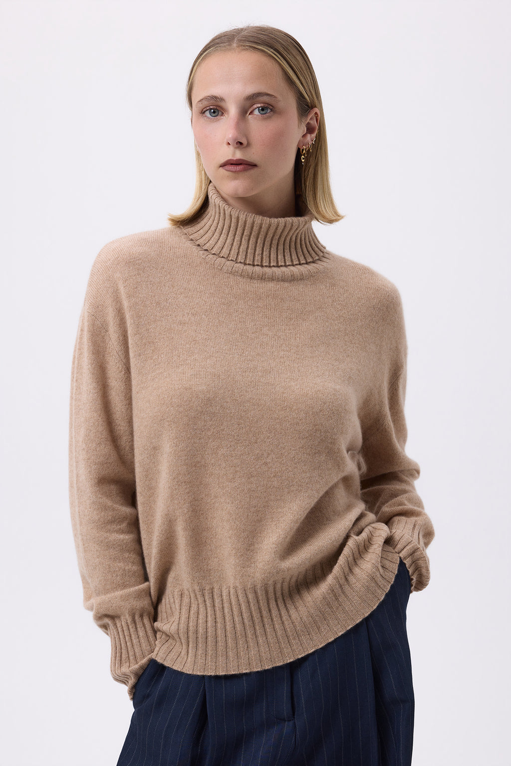 Oversize rullekravestrik F Maeva - Beige creme - Dame