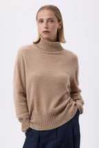 Oversize rullekravestrik F Maeva - Beige creme - Dame