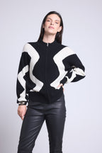 Magali Graphic Zip Jacket - Black And White - Women