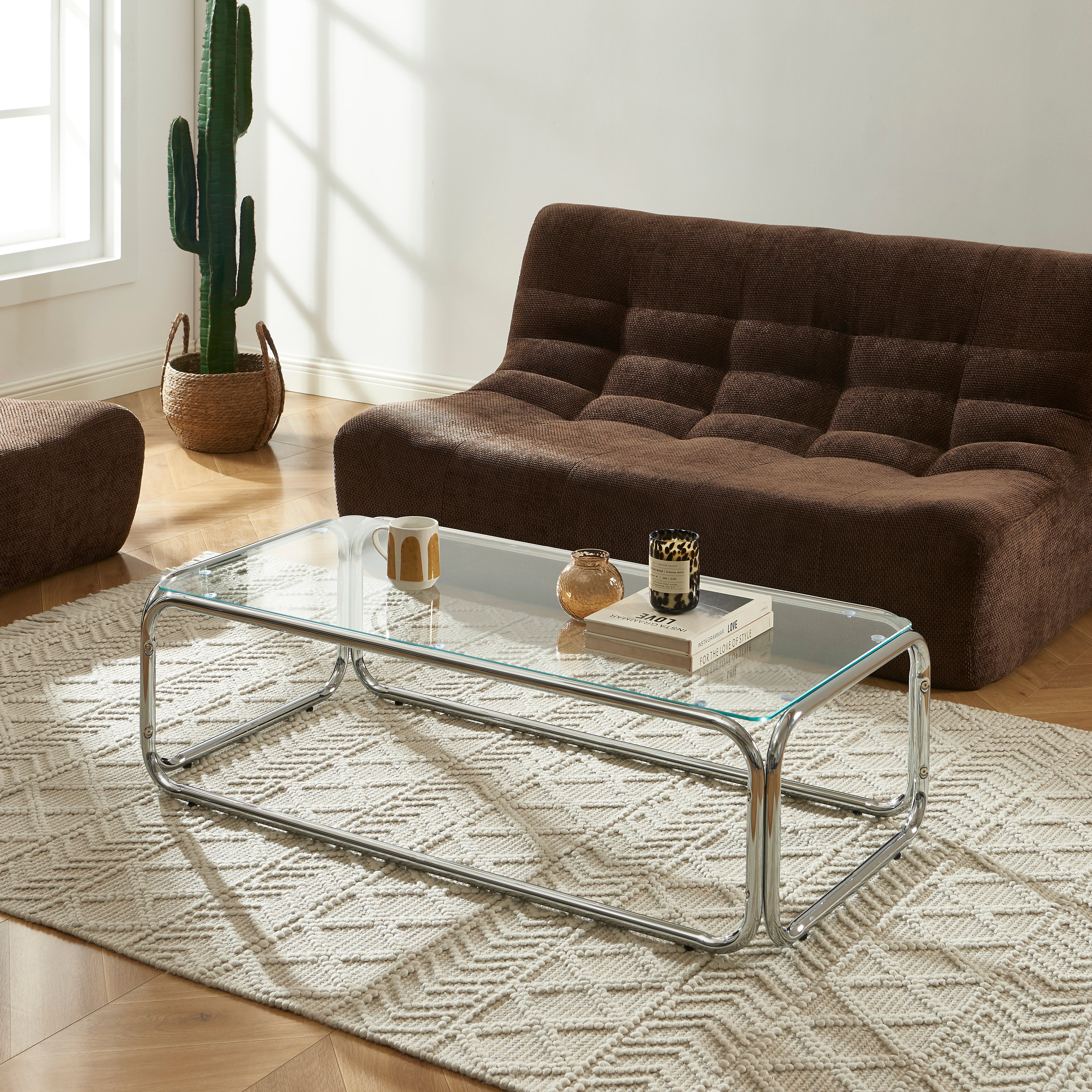 Maggy Coffee Table with Clear Tempered Glass and Chrome Frame