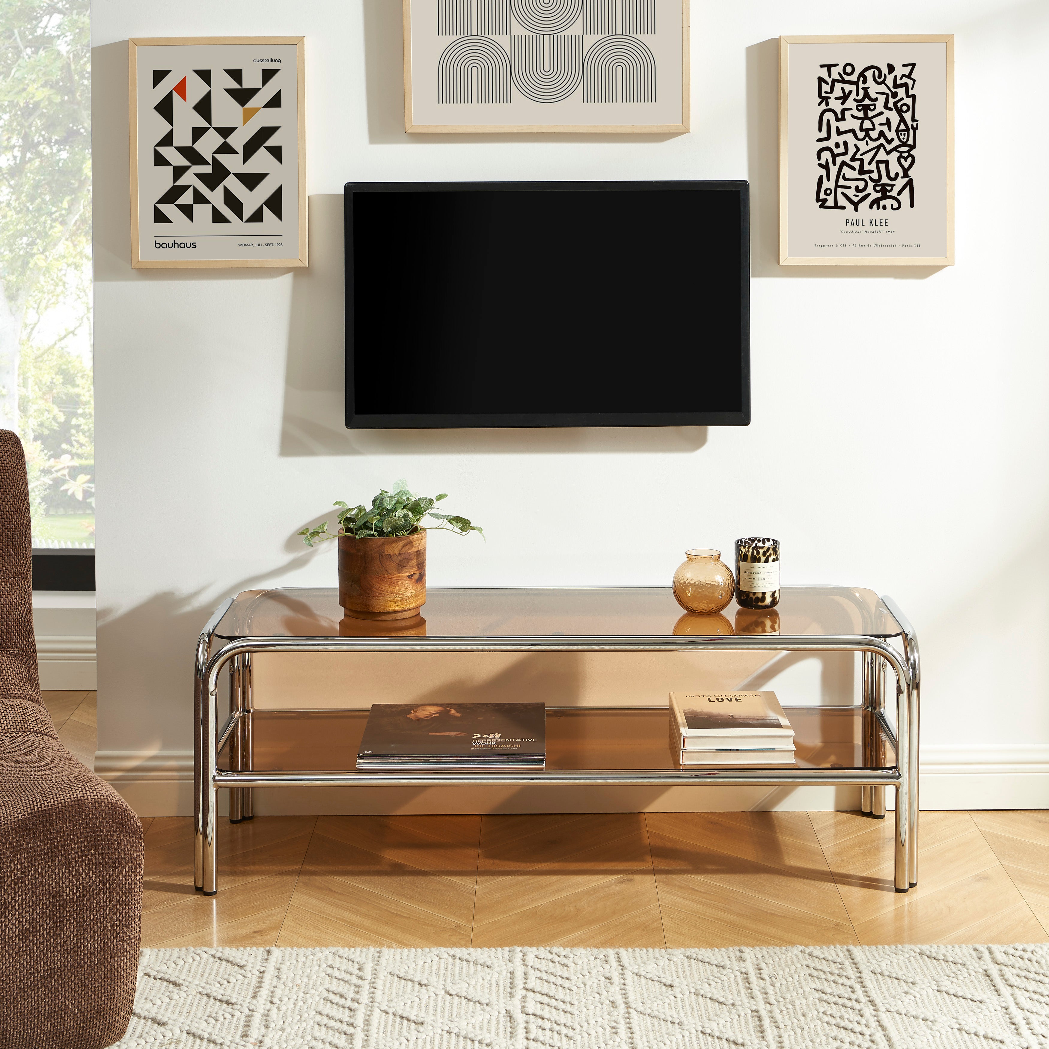 Maggy - Television Unit - Dark Orange with Chrome Frame