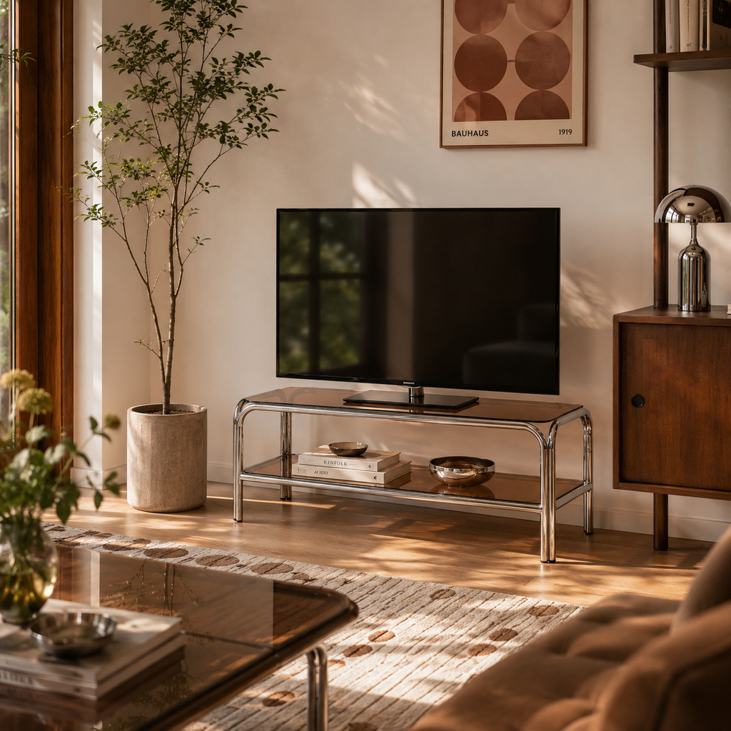 Maggy - Meuble De Télévision - Orange Foncé Et Structure En Chrome