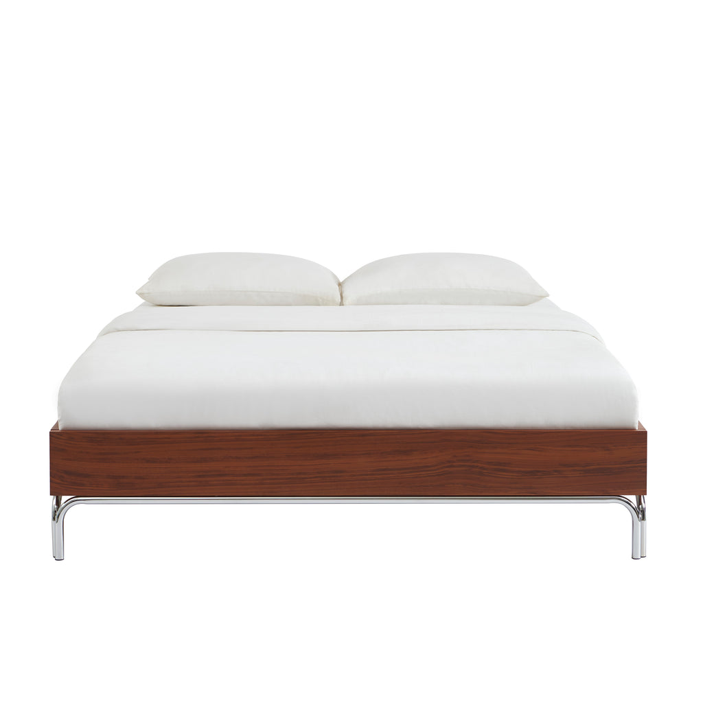 Maggy - Bed - Walnut Veneer And Chrome Metal Legs