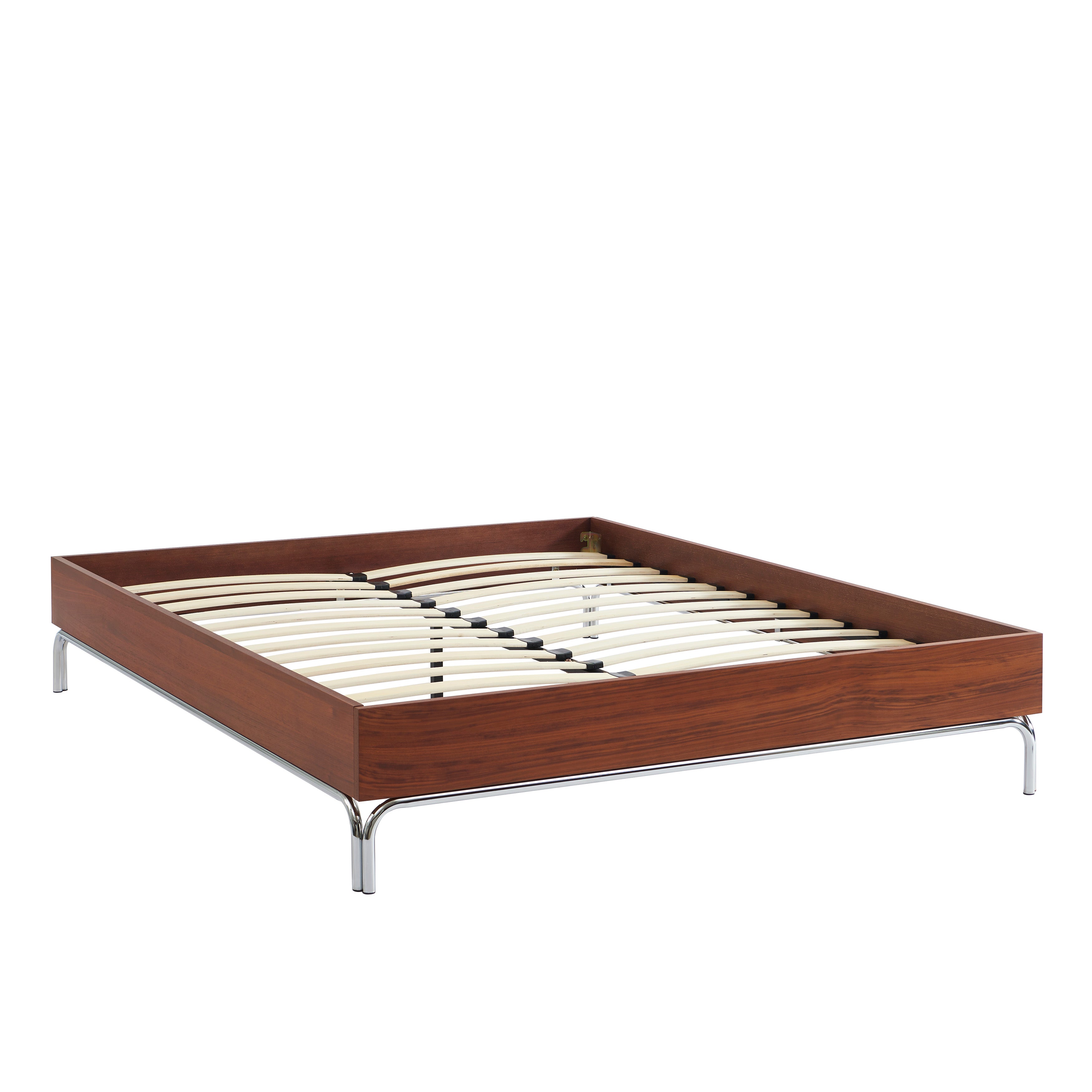Maggy - Bed - Walnut Veneer And Chrome Metal Legs