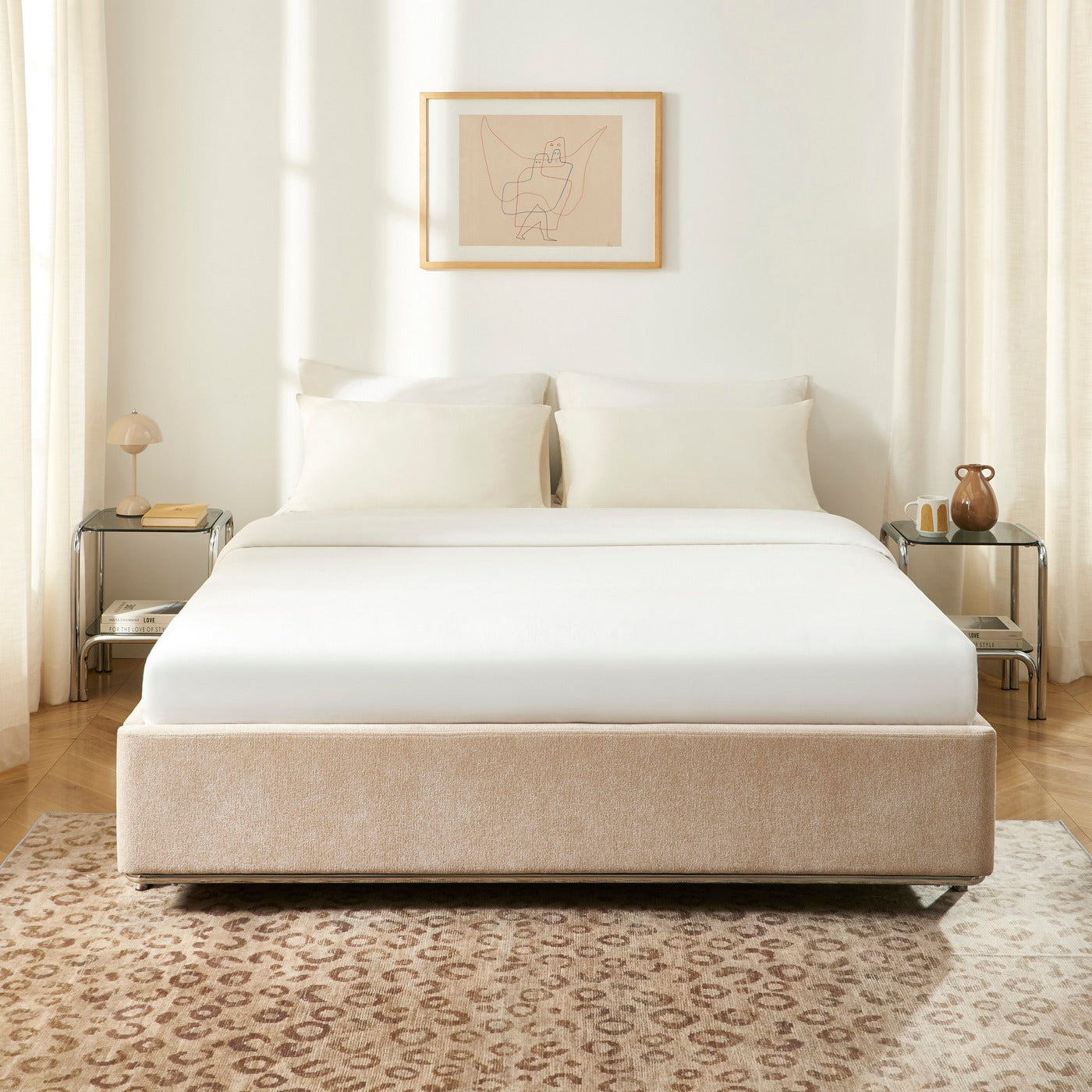 Maggy - Bed - Bouclette - Beige And Black Metal Legs