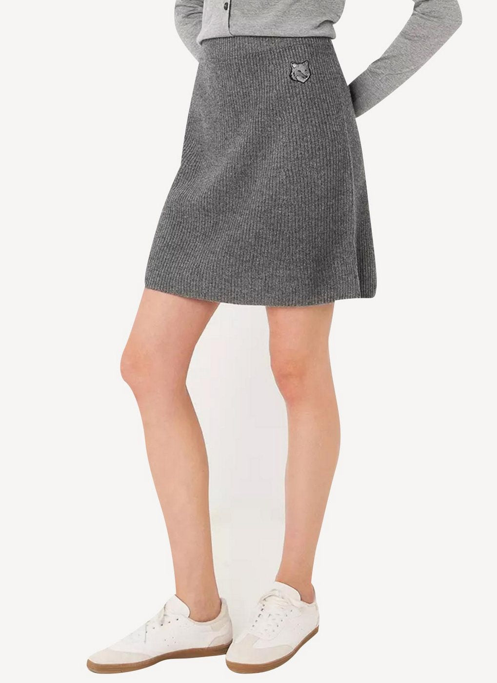 Maison Kitsune - Fancy Ribbed Skirt - Light Grey Melange - Femme