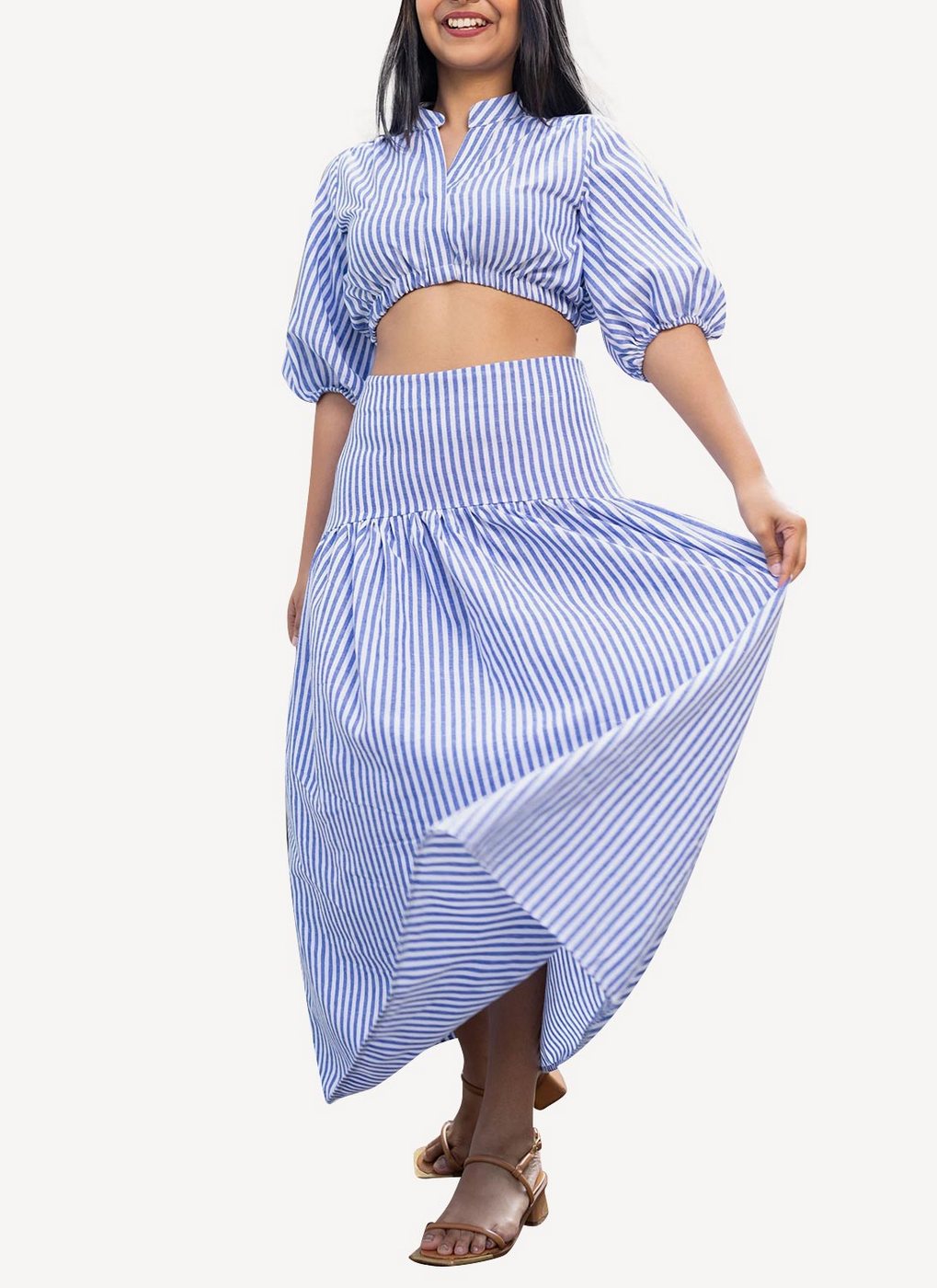 Maison Kitsune - Falda Estelle de algodón a rayas - Rayas azules - Mujer